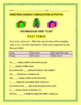 Preview of CHRISTMAS CONJUGATION ACTIVITY#2: IRREGULAR VERB TO BE, PAST TENSE, ESL GRS. 3-6