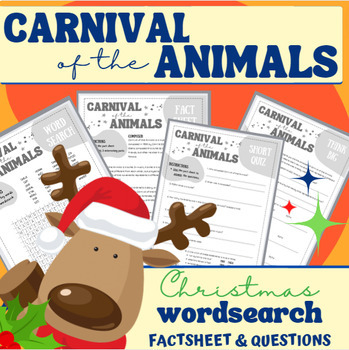 Preview of CHRISTMAS Carnival of the Animals WORDSEARCH with Fact Sheet & Questions