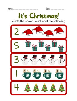 Christmas Counting Worksheet Numbers 1-5 By Kelli Kneece 