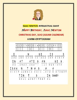 Preview of CHRISTMAS DAY: HAPPY BIRTHDAY, ISAAC NEWTON: A MINI-CRYPTOGRAM