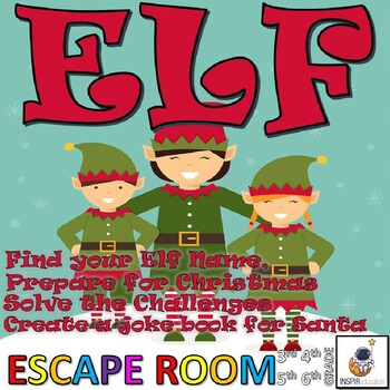 Preview of CHRISTMAS ELF DAY: Escape Room, 10 Challenges, Resources, Key, Print and Go