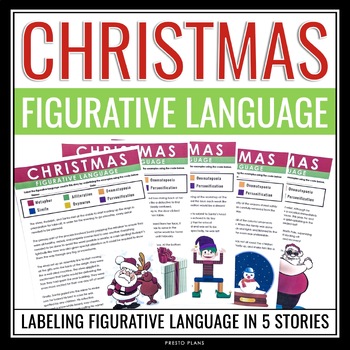 Preview of Christmas Figurative Language Stories Assignments -  Literary Devices Activity