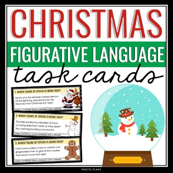 Preview of Christmas Figurative Language Activity - Literary Devices Holiday Task Cards