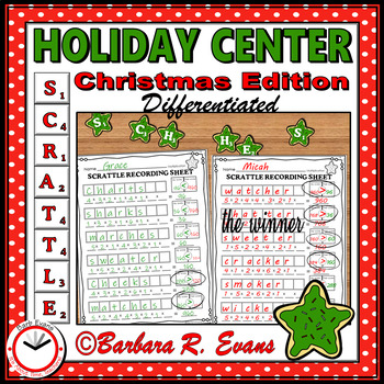 Preview of SCRATTLE MATH and LITERACY CENTER Christmas Edition Differentiated Vocabulary