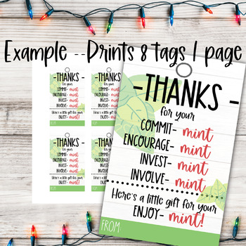 CHRISTMAS GIFT TAGS - Thanks a Mint | Christmas Tag | Printable Teacher Tag