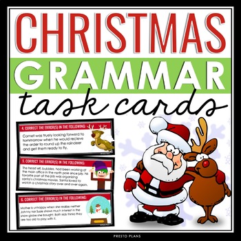 Preview of Christmas Grammar Activity - Editing Grammar Errors in Holiday Task Cards
