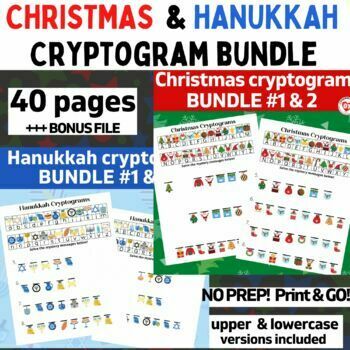 Preview of CHRISTMAS & HANUKKAH CRYPTOGRAM WORKSHEET BUNDLE! NO PREP PRINT AND GO!