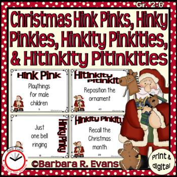 Preview of CHRISTMAS HINK PINK et al. PUZZLES Word Riddles Task Cards Vocabulary GATE