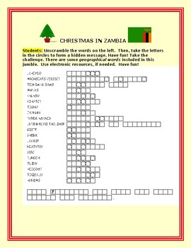 Preview of CHRISTMAS IN ZAMBIA: WORD JUMBLE ACTIVITY:CROSS-CURRICULAR/ CHALLENGING!