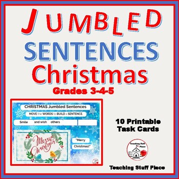 Preview of CHRISTMAS... Jumbled Sentences .DISTANCE LEARNING DECK + Printables Gr 3-4-5