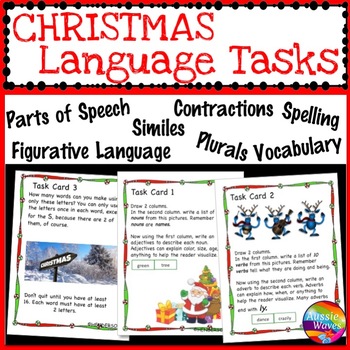 Preview of CHRISTMAS LANGUAGE ARTS SKILLS Task Cards and Activities
