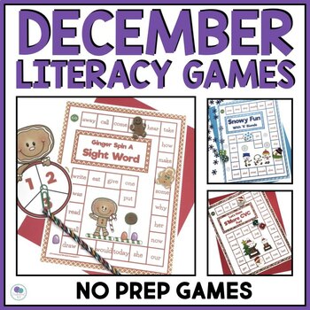 Preview of December Literacy Games Christmas Phonics Activities Kindergarten 1st Grade