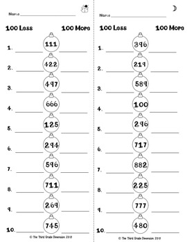 CHRISTMAS MATH 100 More 100 Less by The Third Grade Dimension | TpT