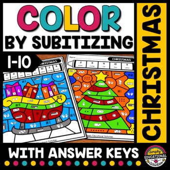 Preview of CHRISTMAS MATH ACTIVITY COLOR BY NUMBER SENSE SUBITIZING WORKSHEET COLORING PAGE