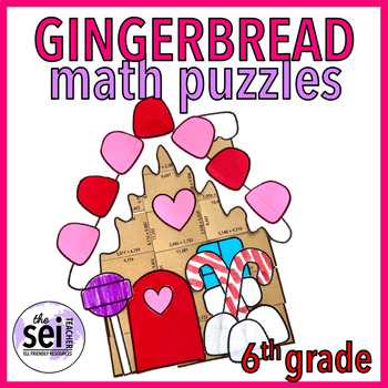 Preview of CHRISTMAS MATH CRAFT WINTER ACTIVITIES - GINGERBREAD HOUSE - SIXTH GRADE