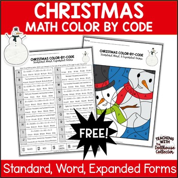 Preview of Christmas STANDARD, WORD, EXPANDED FORMS Math Color By Code Worksheets FREEBIE