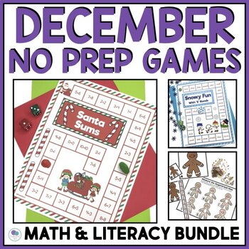 Preview of Christmas Math And Literacy Games No Prep December Activities 1st Grade