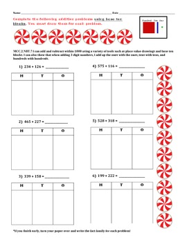Preview of CHRISTMAS! MCC.2.NBT.7 Addition to 1000 uses place value base ten blocks