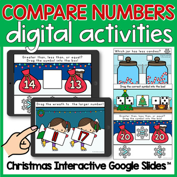 Preview of Christmas Comparing Numbers Greater Than, Less Than, or Equal To Google Games