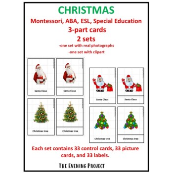 Preview of CHRISTMAS Montessori, ABA, ESL, Sp. Ed. 3-part cards