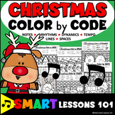 CHRISTMAS Music COLOR by CODE WORKSHEETS Note Rhythm Dynam