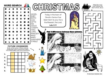 Preview of CHRISTMAS NATIVITY, Puzzle Placemat, crossword puzzles, UK English A4 printable