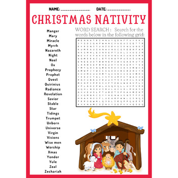 CHRISTMAS NATIVITY word search puzzle worksheet activity by PRINT ...