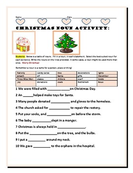 CHRISTMAS NOUN ACTIVITY by HOUSE OF KNOWLEDGE AND KINDNESS | TPT