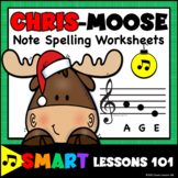CHRISTMAS Note Spelling Music Worksheets: Treble Clef Note