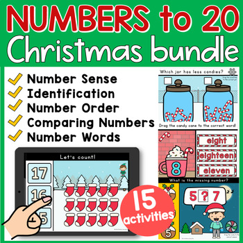 Preview of CHRISTMAS Kindergarten Math Numbers to 20 Google Slides Center Activities