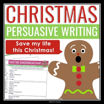 Preview of Christmas Persuasive Writing Holiday Assignment - Save the Gingerbread Man