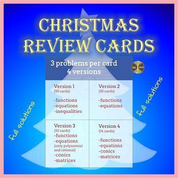 Preview of CHRISTMAS PRECALCULUS Review Cards - 50 Problems, 4 Versions, Full Solutions