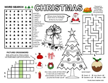 CHRISTMAS, Puzzle Placemat, crossword puzzles, US English printable