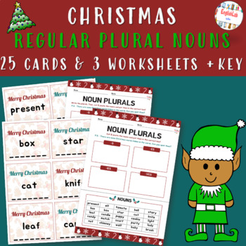 Preview of CHRISTMAS REGULAR PLURAL NOUNS (-S,-ES,-IES,-VES) - WORKSHEETS & TASK CARDS