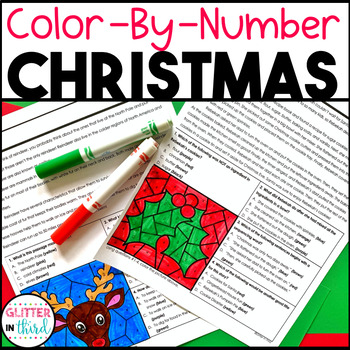 Preview of CHRISTMAS Reading Comprehension Coloring Pages Color By Number