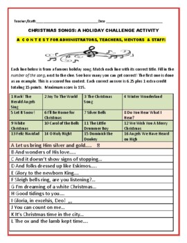 Preview of CHRISTMAS SONG CONTEST: FOR ADMINISTRATORS, TEACHERS & STAFF W/ ANS. KEY