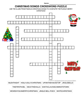 Preview of CHRISTMAS SONGS CROSSWORD PUZZLE