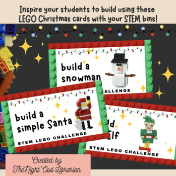 Preview of CHRISTMAS SPECIAL Lego Blocks STEM BIN Challenge Cards for Maker Space