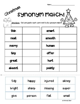 CHRISTMAS Synonyms and Antonyms Cut and Paste Worksheet Pack by 4 ...