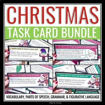 Preview of Christmas Task Cards - Grammar, Parts of Speech, Vocabulary, Figurative Language