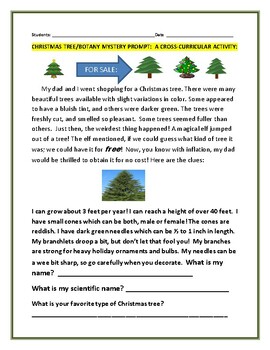 Preview of CHRISTMAS TREE/ BOTANY MYSTERY PROMPT: GRS. 4-8, SCIENCE, CROSS-CURRIULAR