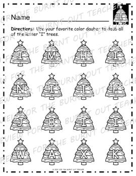 CHRISTMAS TREE DAUB IT letter identification recognition worksheets A-Z ...