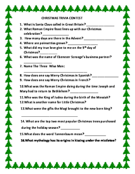 Preview of CHRISTMAS TRIVIA CONTEST: FOR ADMINISTRATORS, TEACHERS, COLLEGE, H.S.