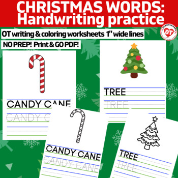 Preview of CHRISTMAS Uppercase handwriting worksheets 1" lines tracing/copying words