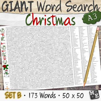 Preview of CHRISTMAS VOCABULARY GIANT Holiday Word Search Puzzle Poster Worksheets Set B