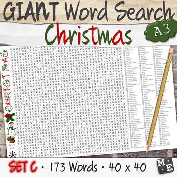 Preview of CHRISTMAS VOCABULARY GIANT Holiday Word Search Puzzle Poster Worksheets Set C