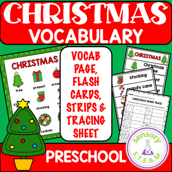 Preview of CHRISTMAS VOCABULARY PAGE FREEBIE word wall flash cards tracing sheet vocab