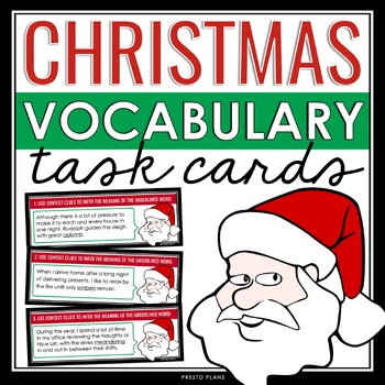 Preview of Christmas Vocabulary Activity - Santa's Dictionary Task Cards with Definitions