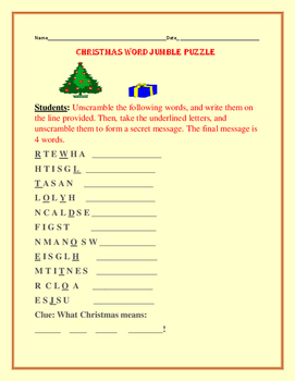 CHRISTMAS WORD JUMBLE PUZZLE by HOUSE OF KNOWLEDGE AND KINDNESS