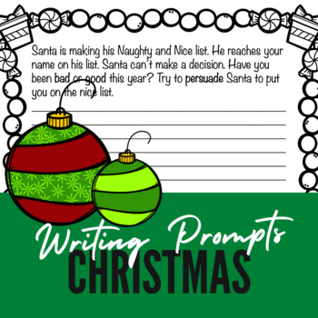 Preview of CHRISTMAS WRITING PROMPTS- Holiday Creative Writing Activity Literacy Center Fun